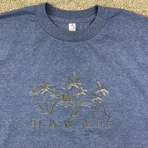 Alstyle Other - Vintage Hawaii T Shirt Mens M Blue Embroidered Palm Trees Sailboat Y2K AAA